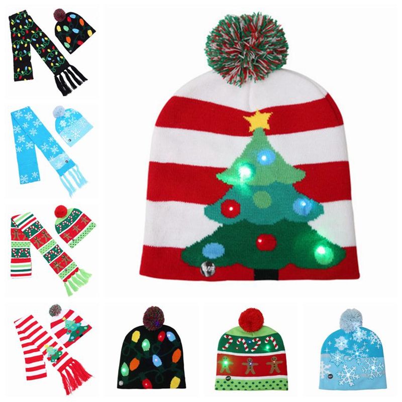 2021 2019 New Winter Knitted Hat Knitted Scarf Unisex Lovely Christmas Led Unisex Warm Beanie Cap Hemming Hats Up Xmas Cap Costume Yd0363 From Fashion 33 3 35 Dhgate Com
