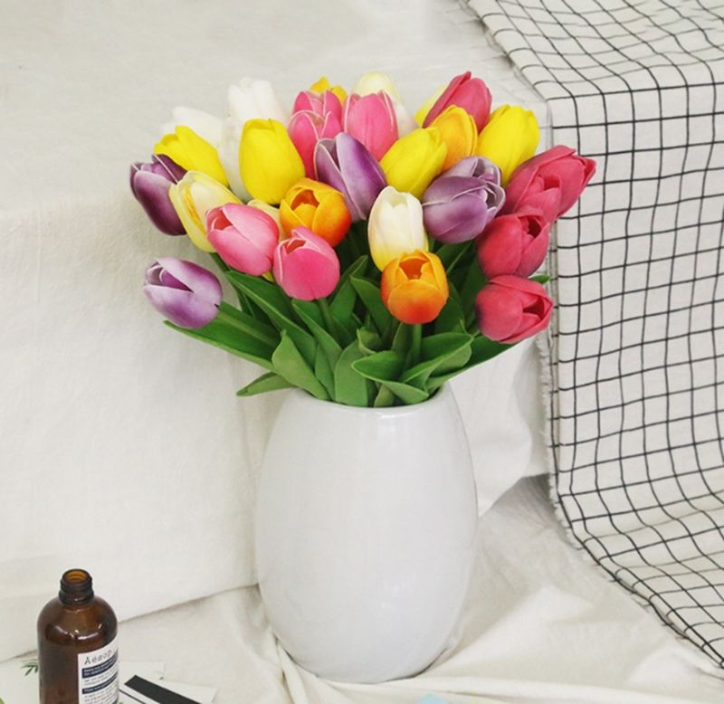 2021 Silk Flowers PU Artificial Tulips Real Touch Flowers Mini Tulip