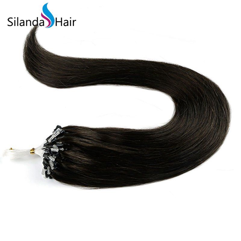 Dark Brown 2 Straight Loops Micro Rings Beads Tipped Remy Human