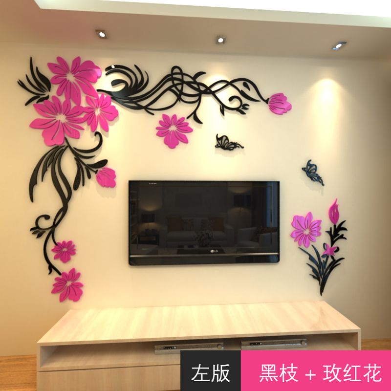 3D MIRROR FLOWER PATTERN ACRYLIC WALL STICKER HOME TV BACKGROUND DECAL SUPER
