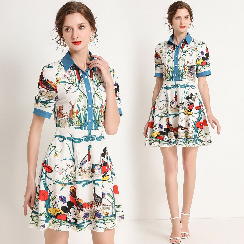 Compra Nueva Pista De Verano Elegante Moda Floral Impresión Floral Vestido  Mujer Señoras Sexy Delgado Oficina Casual Manga Corta Un Line Mini Diseña  Vestidos Barato | Entrega Rápida Y Calidad | Es.Dhgate