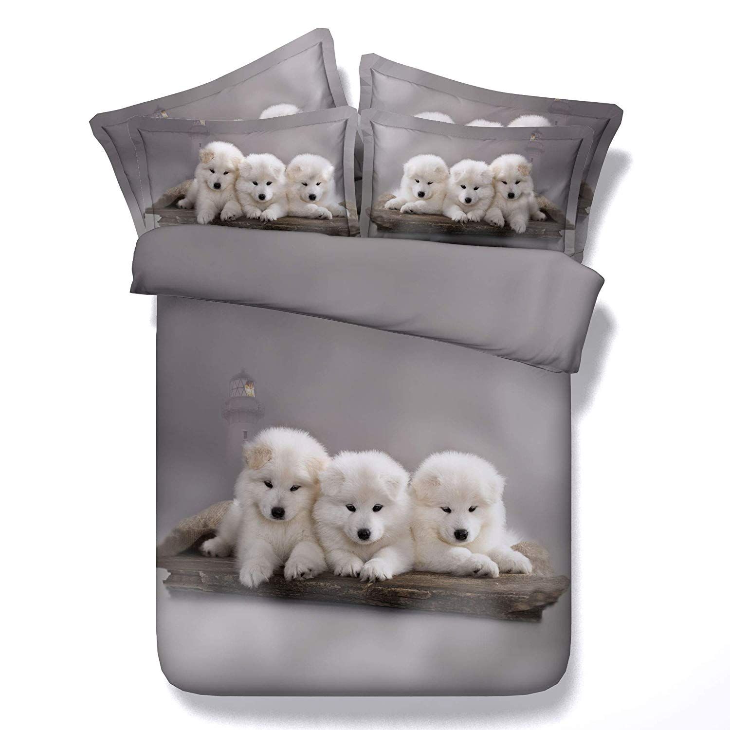 3d Dogs Bedding Sets Duvet Cover Puppy Bedspreads Grey Comforter