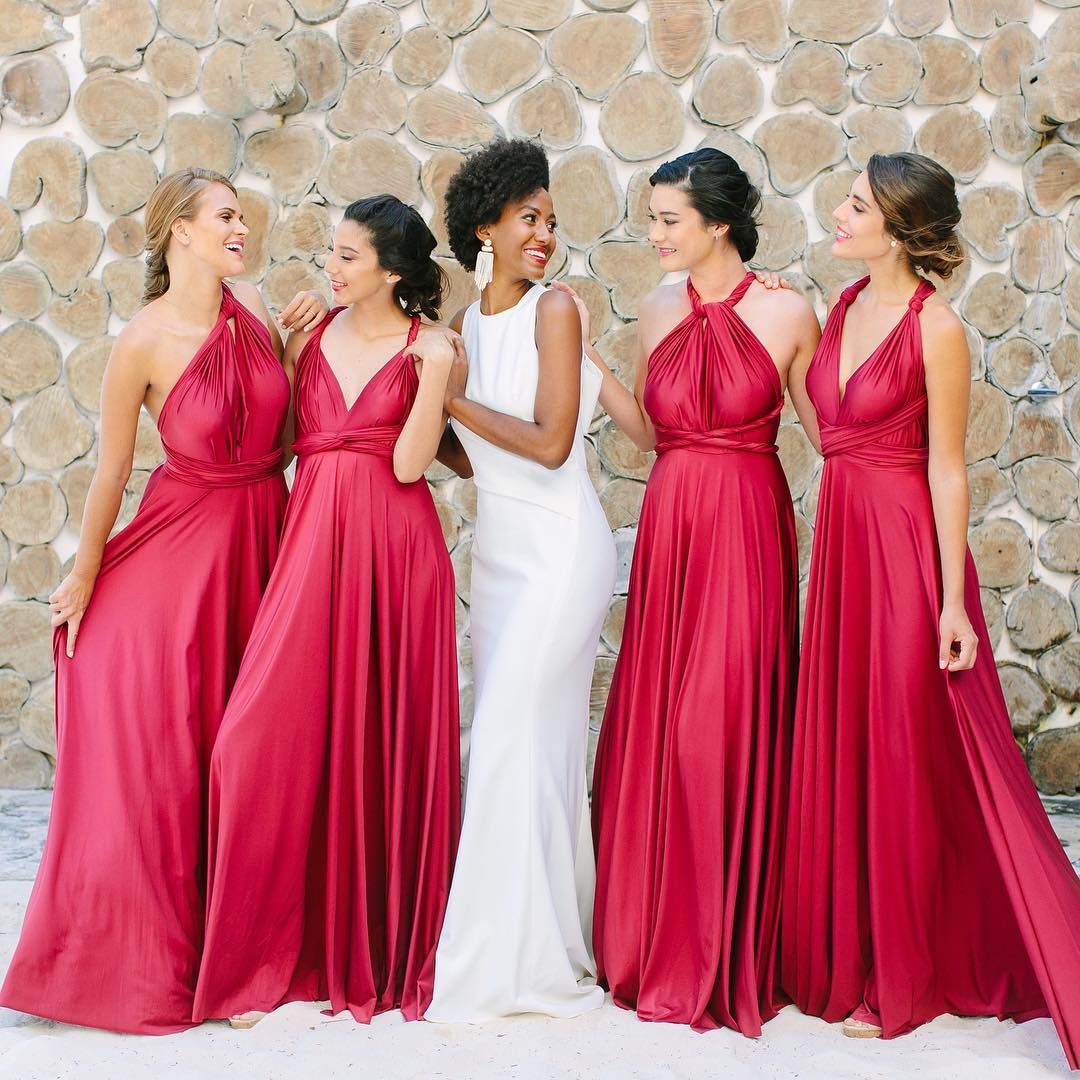 cherry red bridesmaid dresses