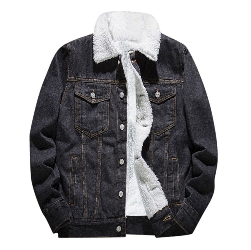 black jean jacket with white fur mens