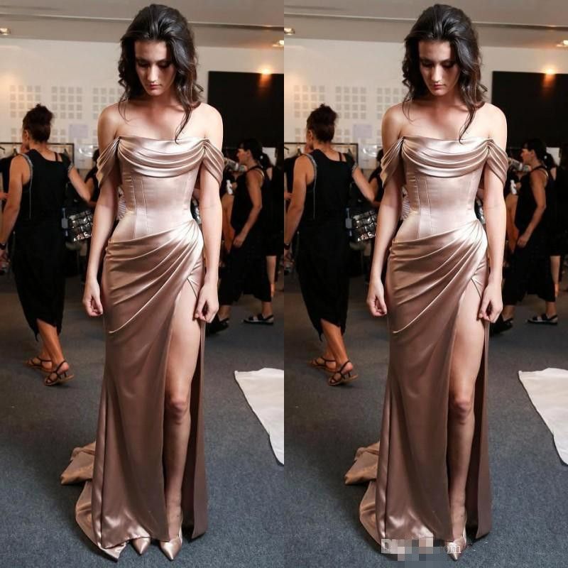 rose gold satin prom dress