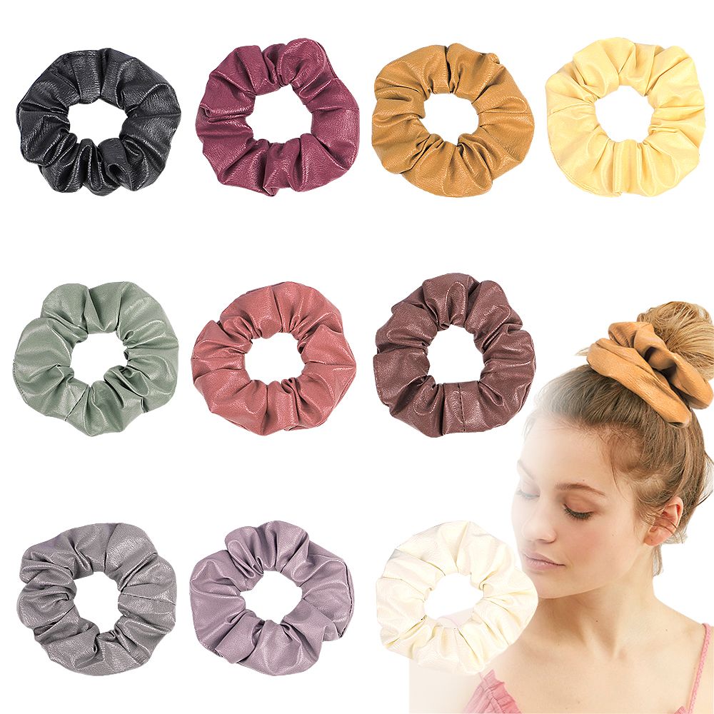 Scrunchie Women Girls Elastic Hair Rubber Bands Accessories Gum For Kids  Leather PU Hair Tie Ring