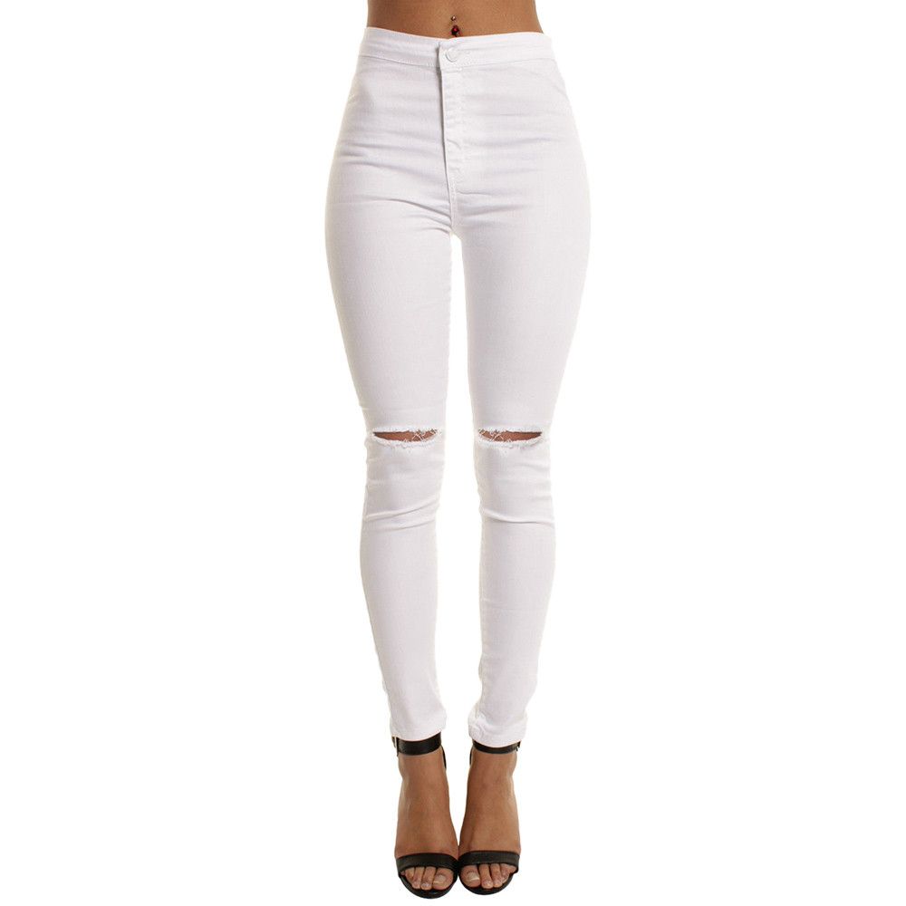 2020 Solid Jeans blanco arrancó Vaqueros ajustados para la mujer hacia los pantalones