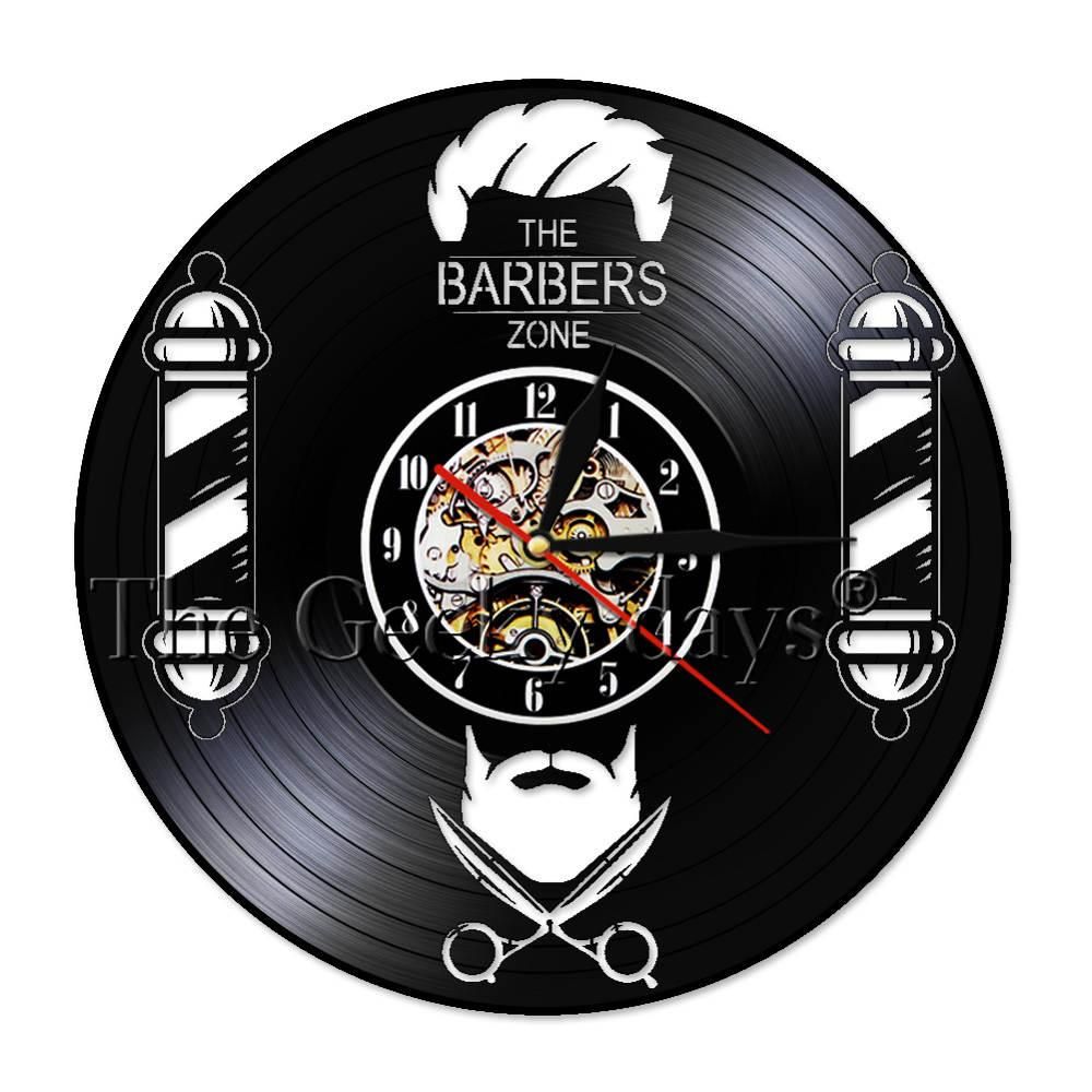 Barber Shop Wall Vinyl Record Clock Silent Movement Hair Beauty Salon