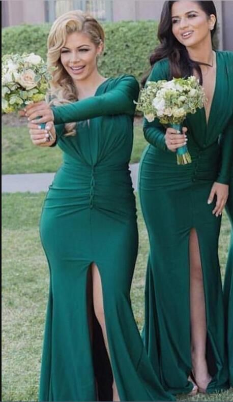 emerald green long sleeve bridesmaid dress