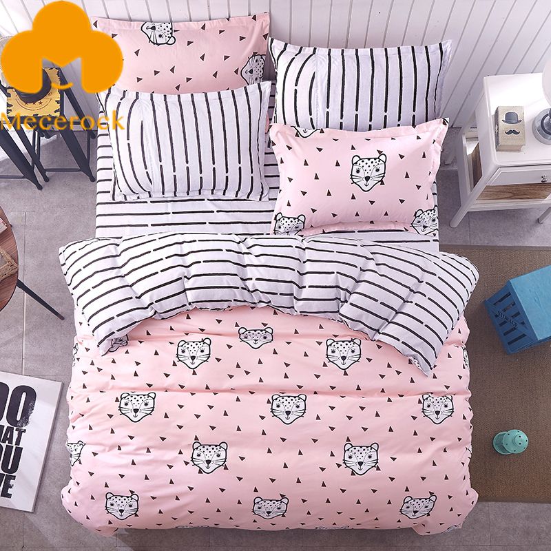 Mecerock Girls Pretty Bedding Set Pink Duvet Covet Set Bed Linen