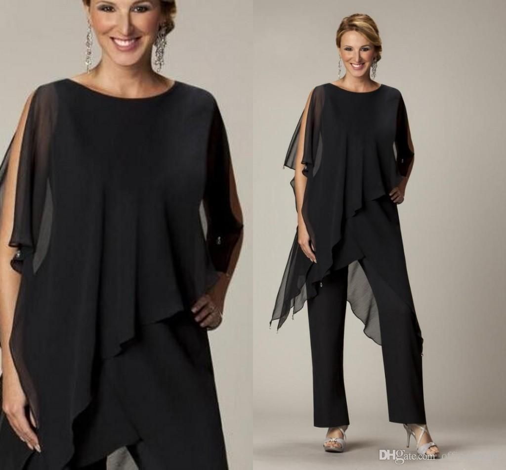 black chiffon pant suit