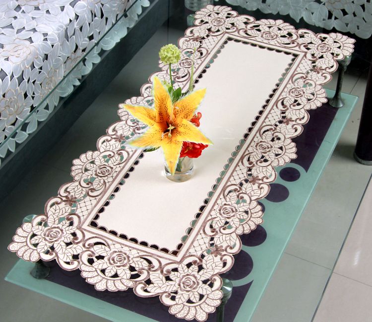 Light Grey Elegant Embroidery Table Runner Pastoral Fabric