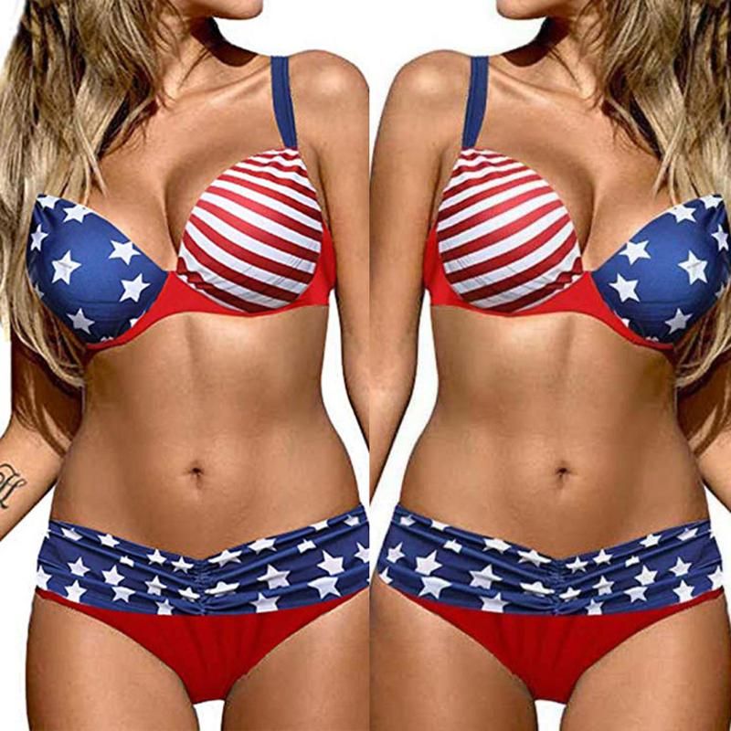 high waisted fourth of july bathing suit