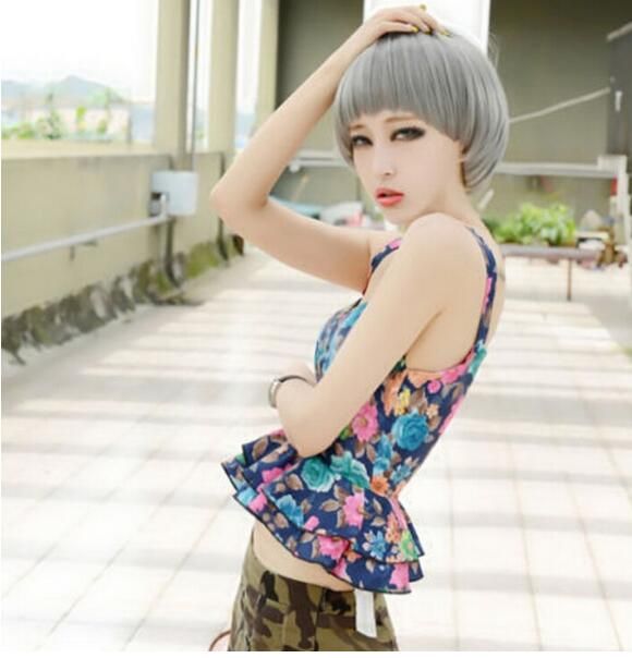 New Cool Girls Womens Night Club Short Blonde Hair Anime Full