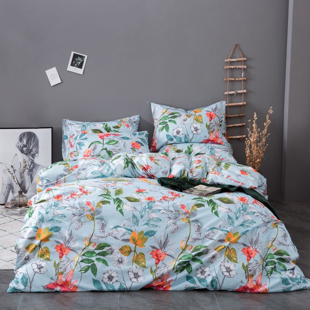 2 Printed Floral Bedding Set Polyester Twin King Queen Duvet Cover