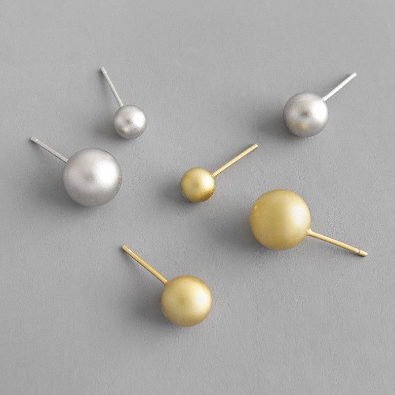 925 Sterling Silver Mat Round Ball Stud Earrings For Women Fine Jewelry