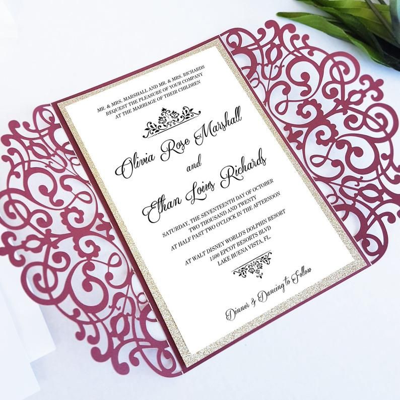 Marsala Wedding Invitations With Gold Glitter Belly Band And Tag