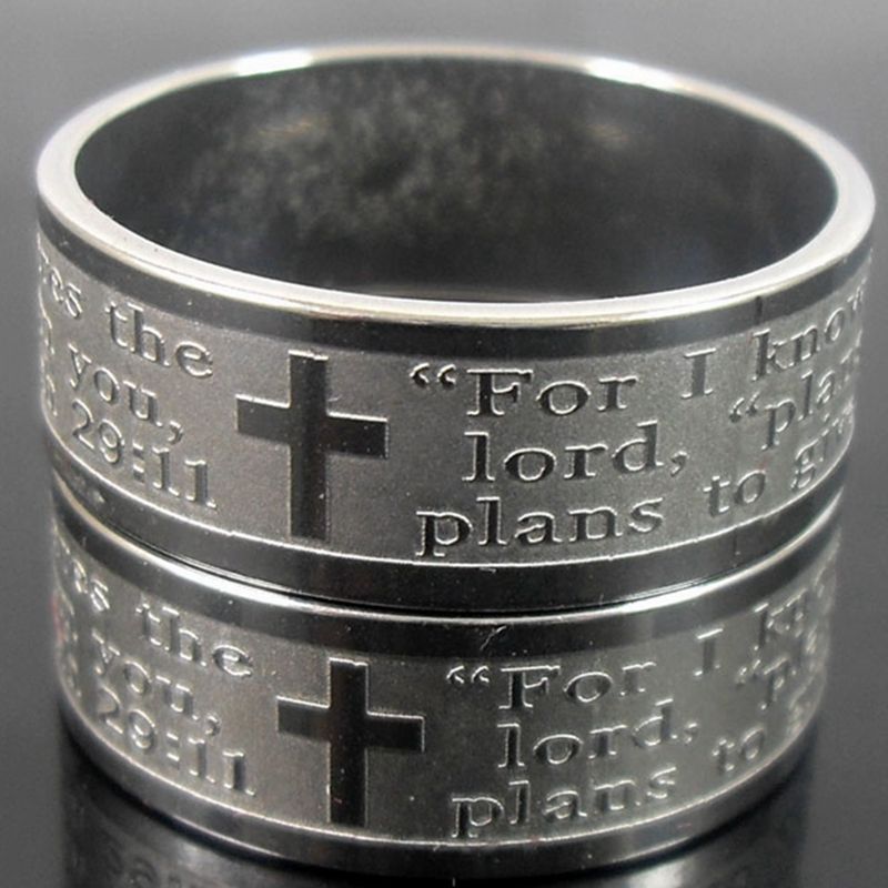 6 X BLACK Lord's Prayer English Prayer Stainless steel Rings Jewelry lots 