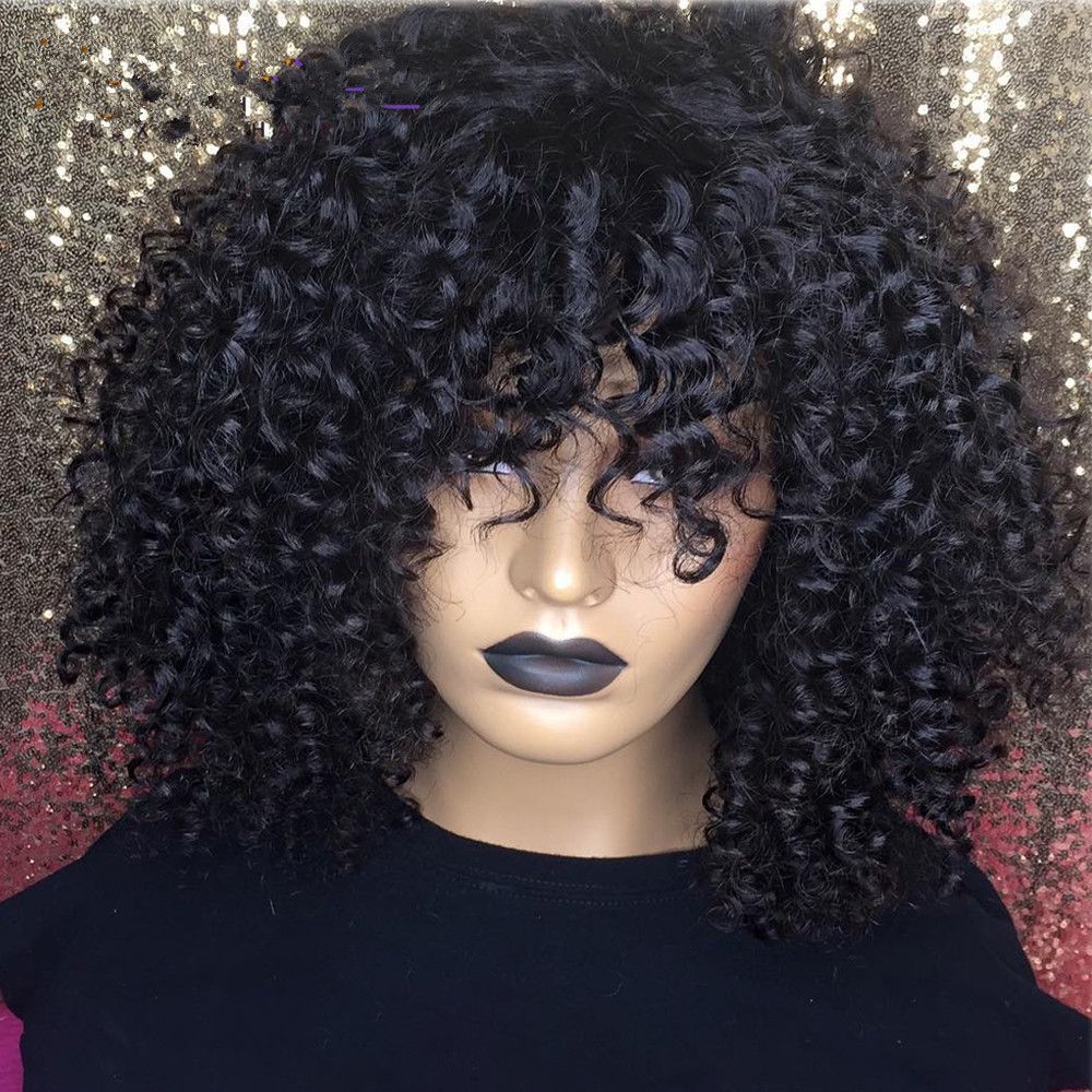 Curly bob wig with fringe Clearance