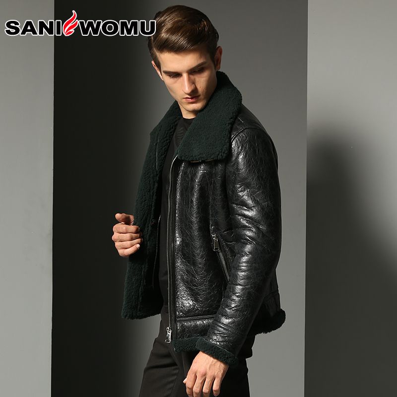 2019 Men Air Force Flight Jacket Fur Collar Genuine Leather Black Sheepskin Coat Winter Er Male Plus Size Made Custom 5xl From