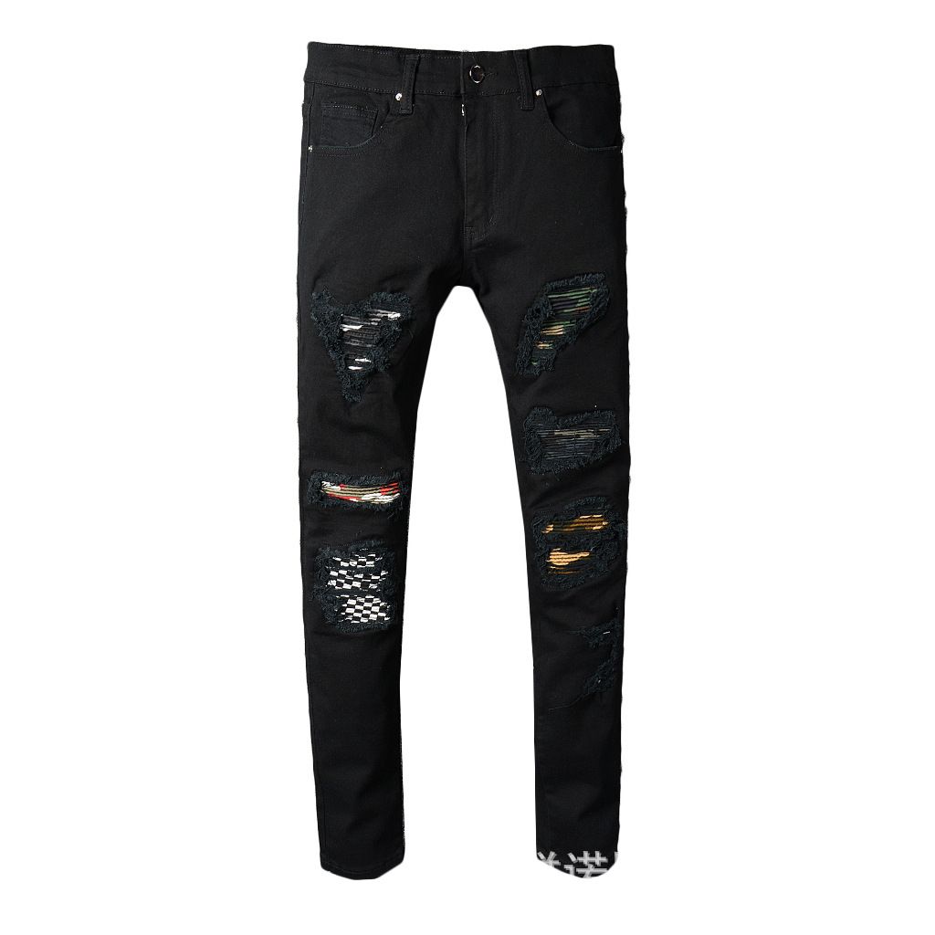 Compra 2019 Primavera Y Otoño Nuevos AMIRI Hombres Parches Negros Stretch Jeans  Juvenil Pantalones Delgados 29 40 Barato | Entrega Rápida Y Calidad |  Es.Dhgate