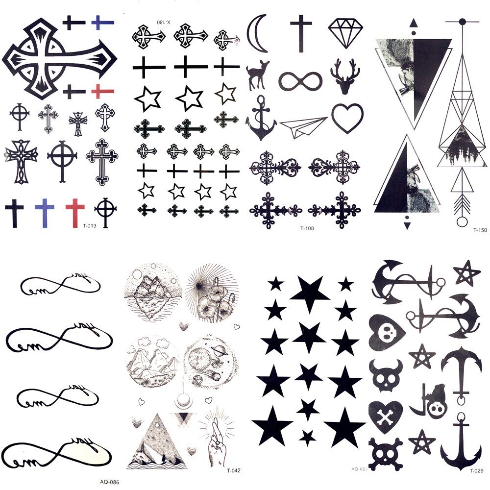 Acheter Cool Christ Croix Jésus Autocollants De Tatouage Temporaires étoiles Noires Anchor Hommes Corps Bras Art Tatouage Imperméable à Leau Femmes