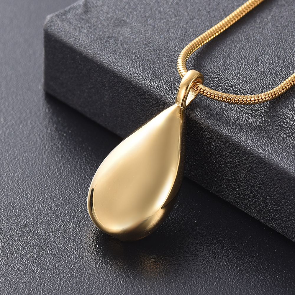 LKJ9945 Golden Mini Teardrop Stainless Steel Cremation Pendant Funeral Urn Ashes Holder Keepsake