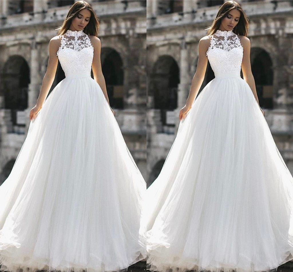 High neck a line wedding dress Clearance