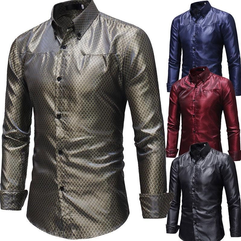 Nueva Camisa De Lujo Hombres Casual Formal Fit Seda Satinada Tipo Top M XXXL Camisas Casuales Inteligentes De 22,35 € | DHgate