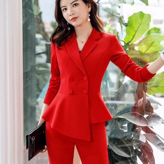 2019 Moda rojo trajes formales para damas oficina uniformes diseños mujeres elegante negocio trabajo ropa