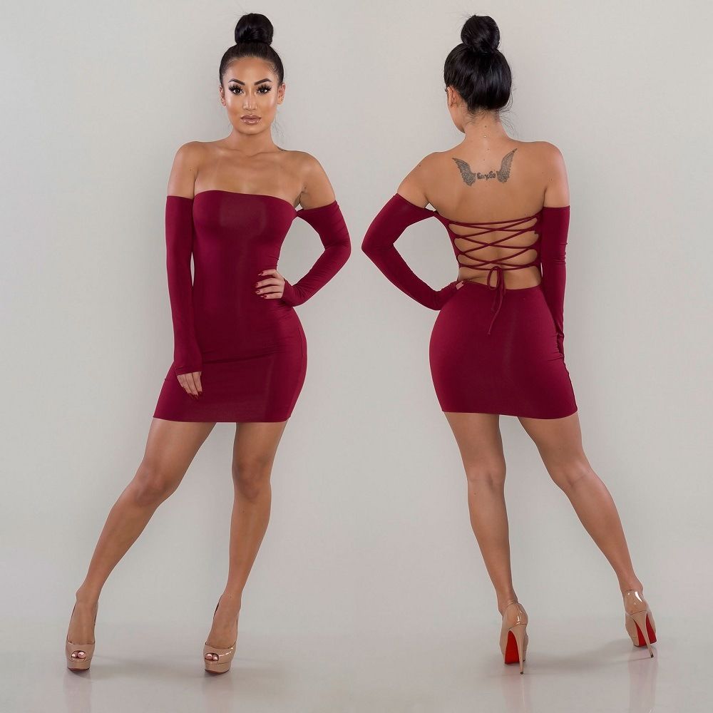 Vestido De Mujer Bandage Strapless Manga Larga Mini Vestido De Mujer Bandage Strapless Manga Larga Mini