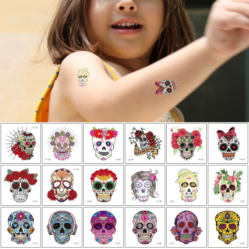 Small Skull Tattoo Sticker Flower Arm Hands Waterproof Temporary