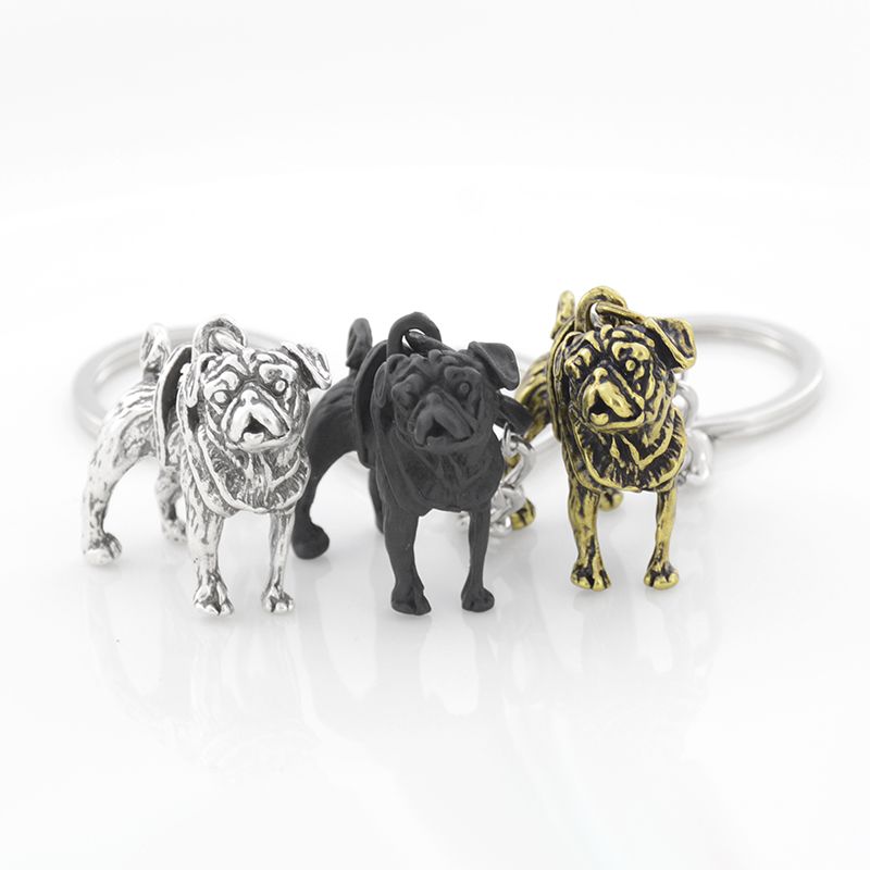 CUTE & GORGEOUS PUG dog Keyring Diamante silver metal Rhinestone bag Charm NEW