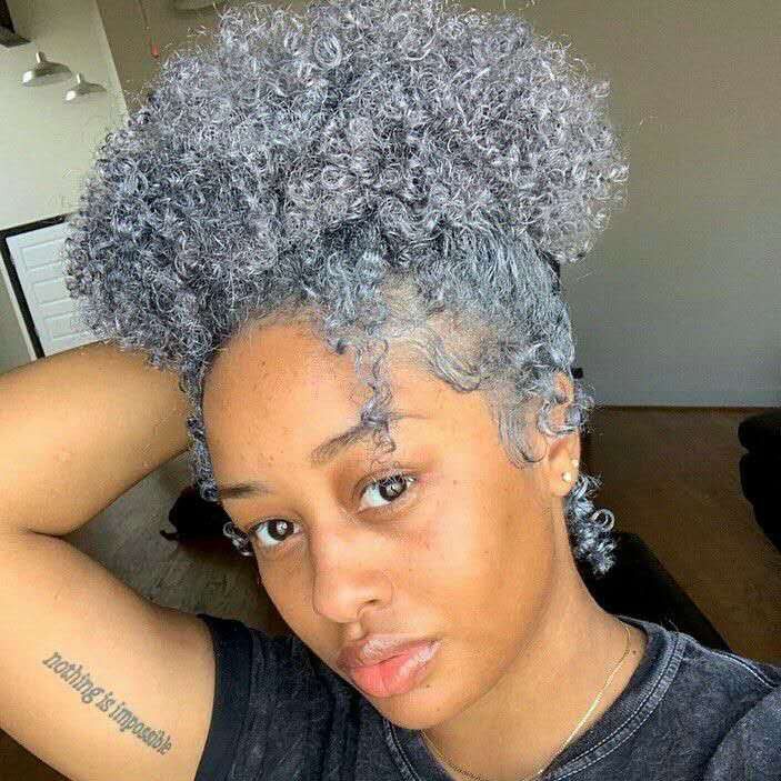 Human Hair Short Afro Puff Ponytail African American Wrap Drawstring Black Gray Fake Ponytail With Drawstring Human Hair Short Afro Puff Ponytail African American Wrap Drawstring Black Gray Fake Ponytail With Drawstring