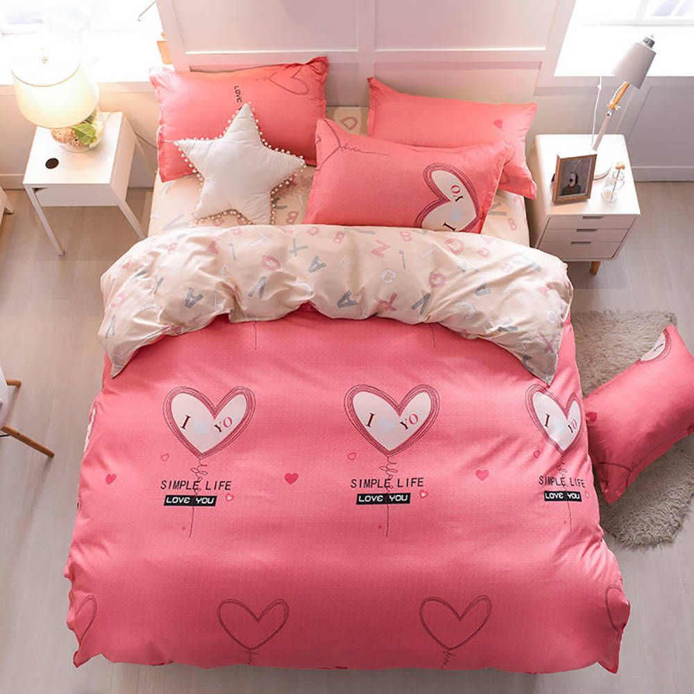 Love Balloon Bedding Set For Girls Romantic Sweet Pink Duvet Cover