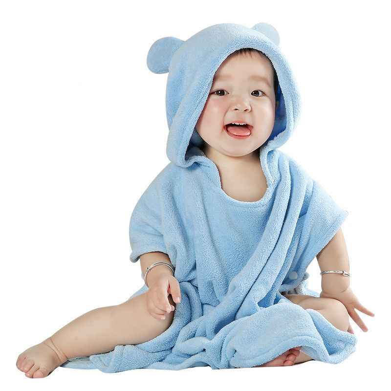 Kids Bathrobe Cartoon Soft Hooded Cloak Bathrobe Blanket Toddler Baby Bath Towel