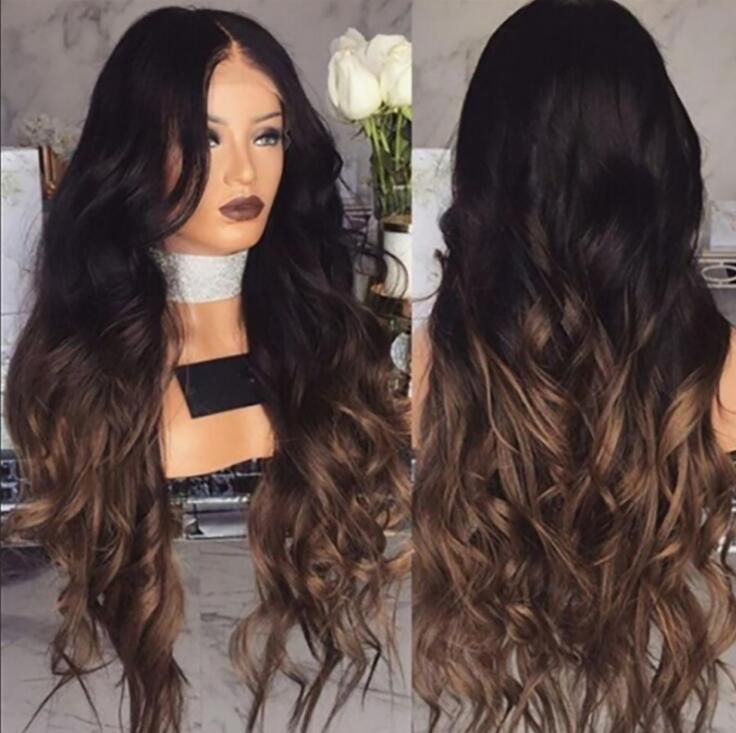 Dark Brown Long Bangs Wavy Curly Hair Women Fashion Front Lace