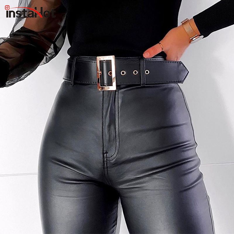 Compra Cinturón Negro Cintura Alta Pantalones De Lápiz Mujeres Faux Cuero  PU Asas De Puertas Pantalones Casual Sexy Diseño Exclusivo Capris Barato |  Entrega Rápida Y Calidad | Es.Dhgate