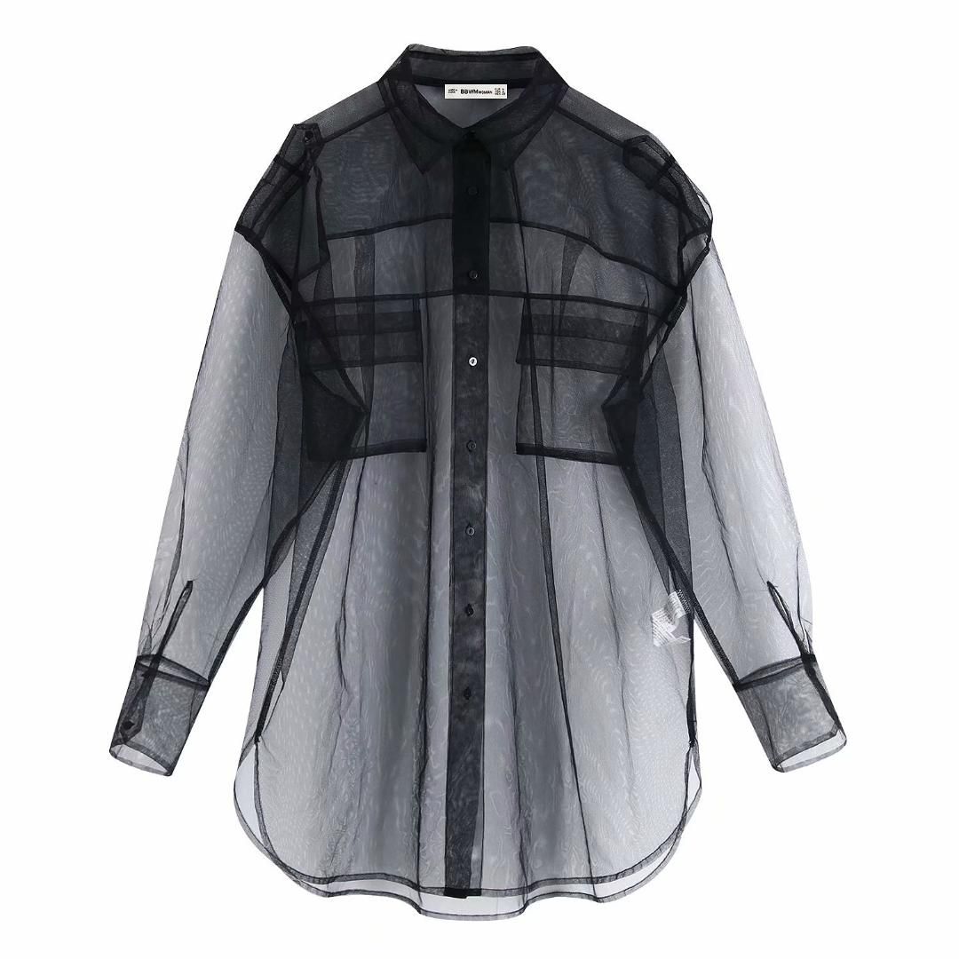 camisa preta transparente