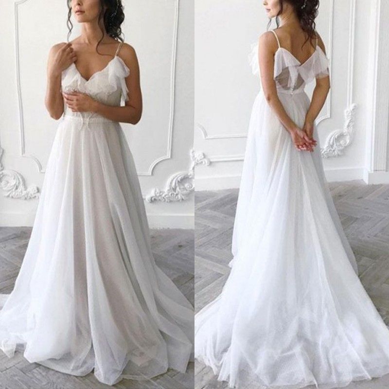 Discount Simple Boho Beach Wedding Dress Vintage Chiffon A Line