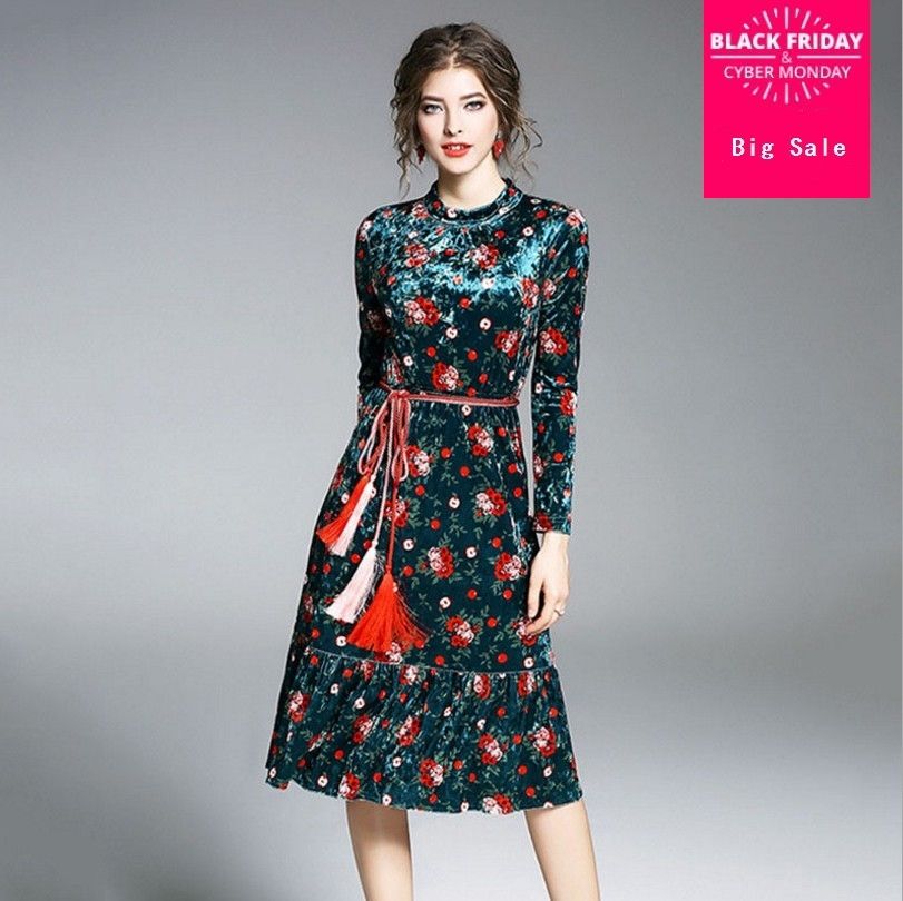 printed velvet dress