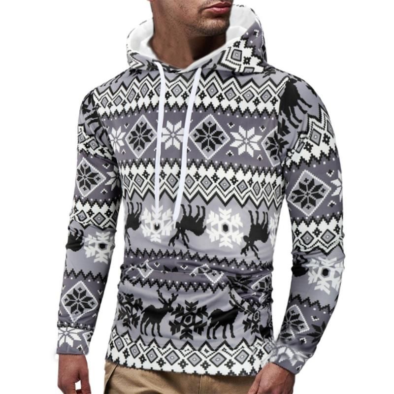 Mens Casual Christmas Printed Long Sleeve Pullover Sweatshirt Hoodie Coat