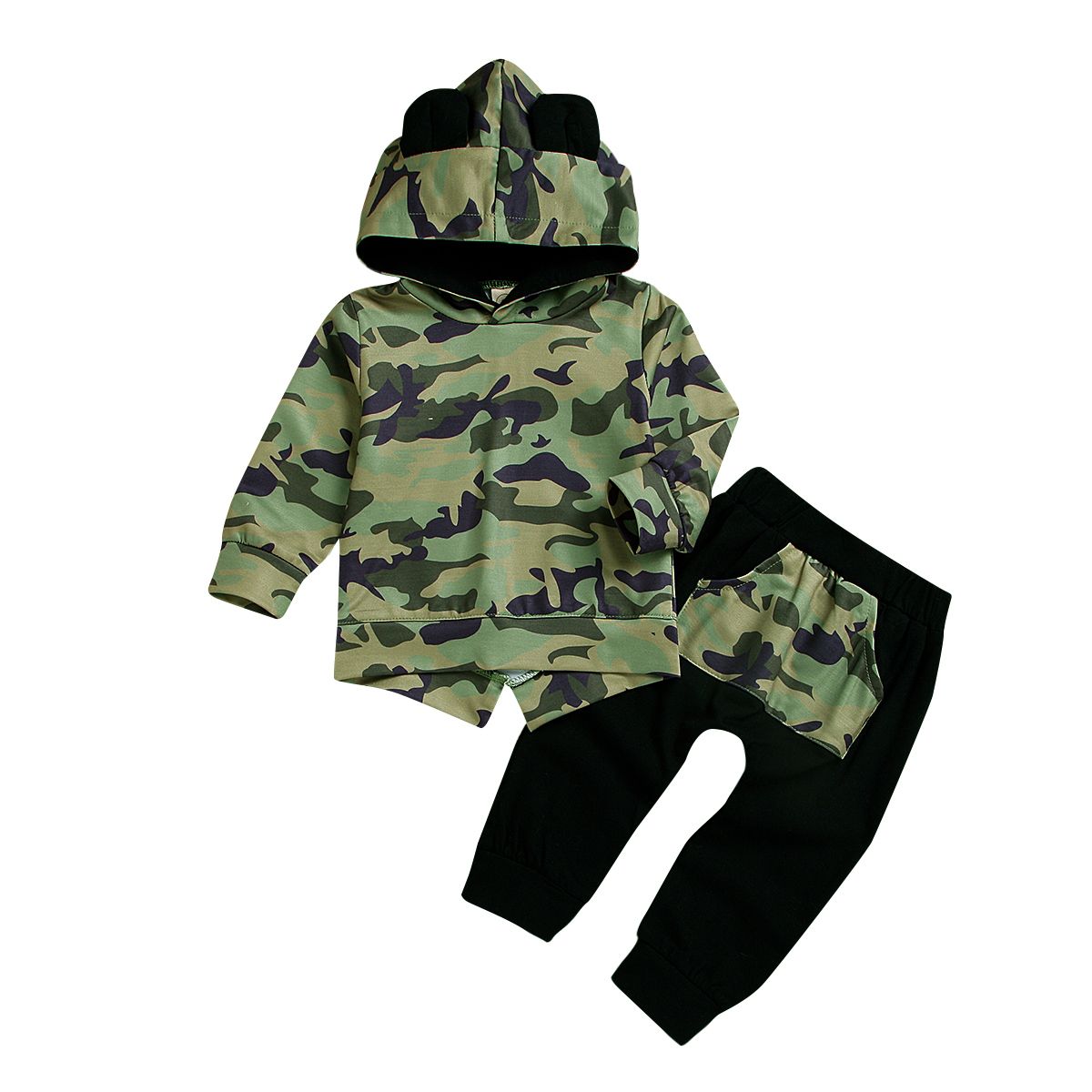 2PC Toddler Kids Baby Boys Camouflage Hooded Shirt Tops+Pants Outfits Clothes KA