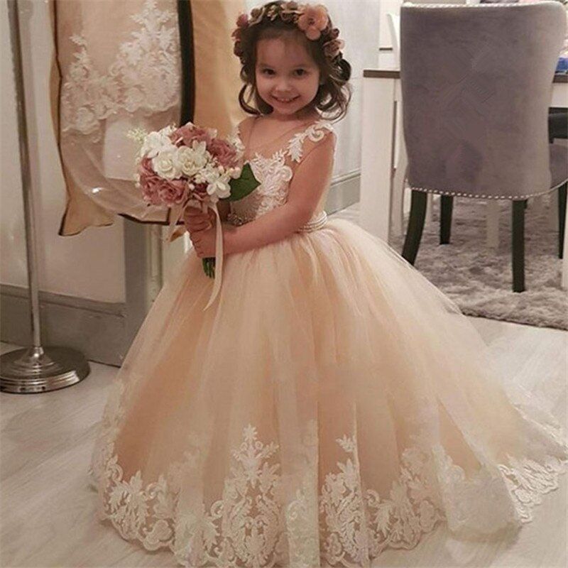 champagne tulle flower girl dress