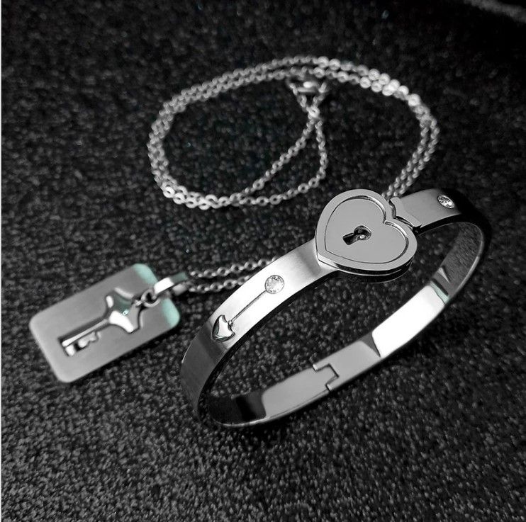 Concentric Lock Couple Bracelets Bangle Necklace Sets Women Men