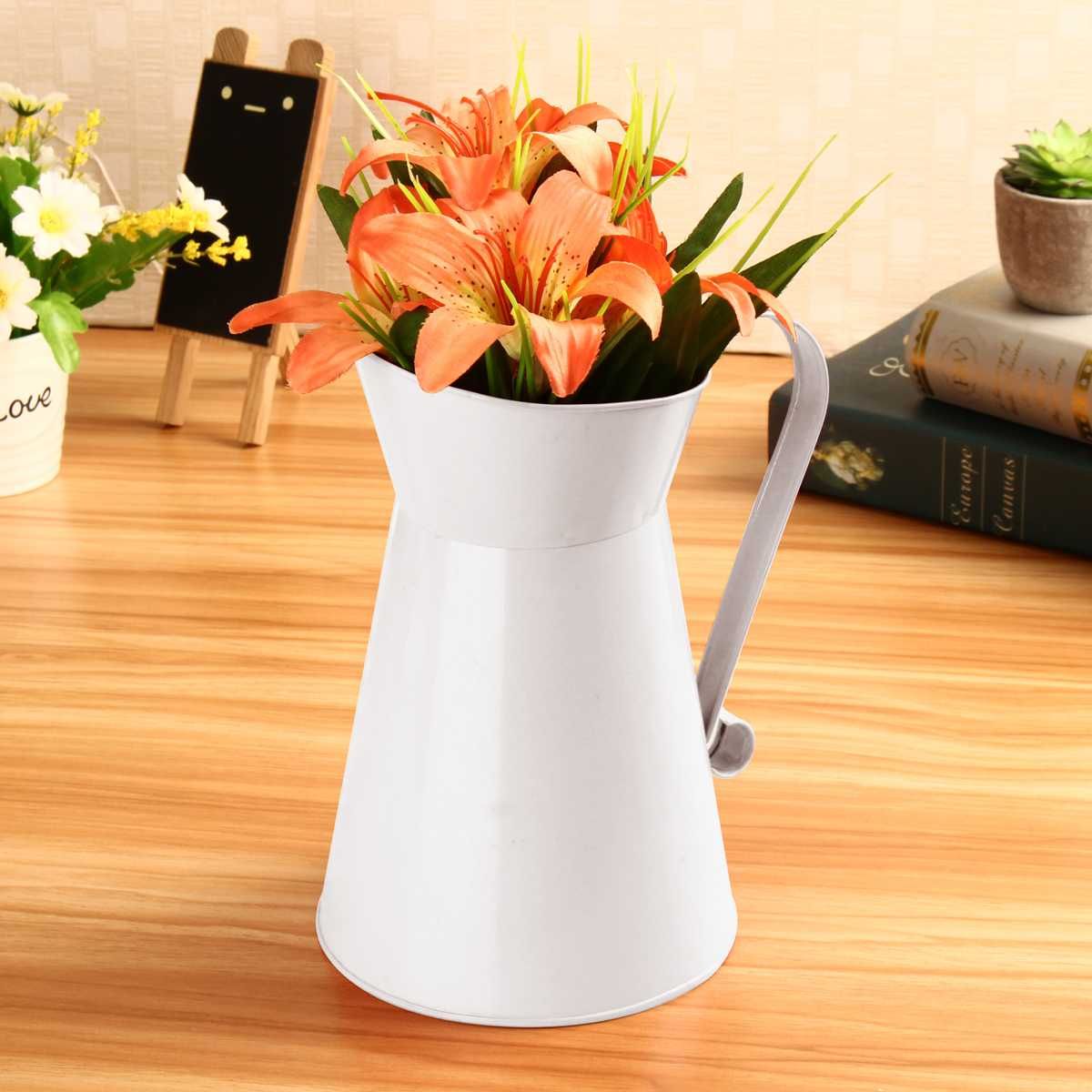 Garden Flower Vase Shabby Pitcher Jug Metal Iron Flowerpot Holder Planter Wedding Party Decoration Home Garden Large Floor Vase Large Floor Vases From