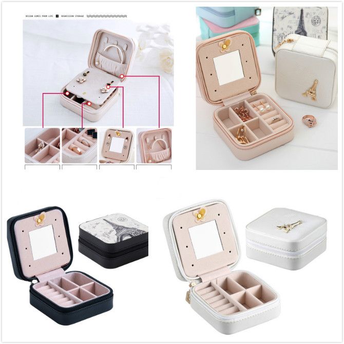Portable Small Travel Jewelry Organizer Travel Jewelry Box PU Leather