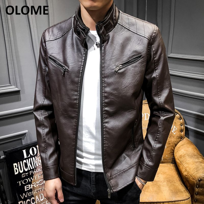 Mens leather Korean version business leather suit collar leather jacket