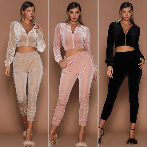 2018 Moda Mujer Pantalones Conjuntos Terciopelo Chándal Terciopelo suave y suave Traje