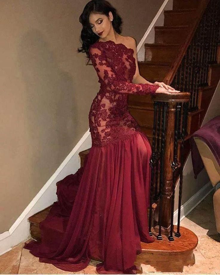 red formal gown with sleeves